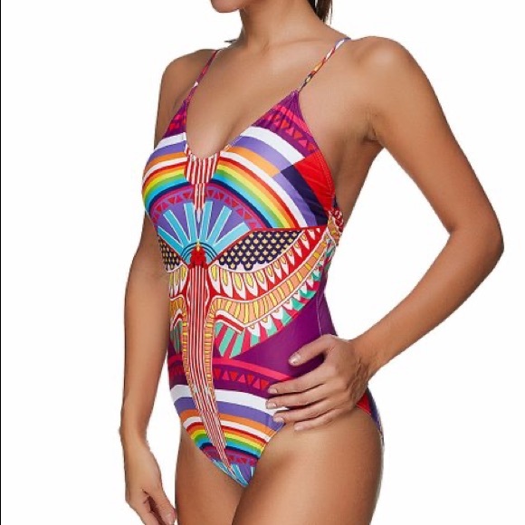 NWT Rainbow Geometric Cross-Back One-Piece, Sz. L(8-10) - Picture 9 of 12